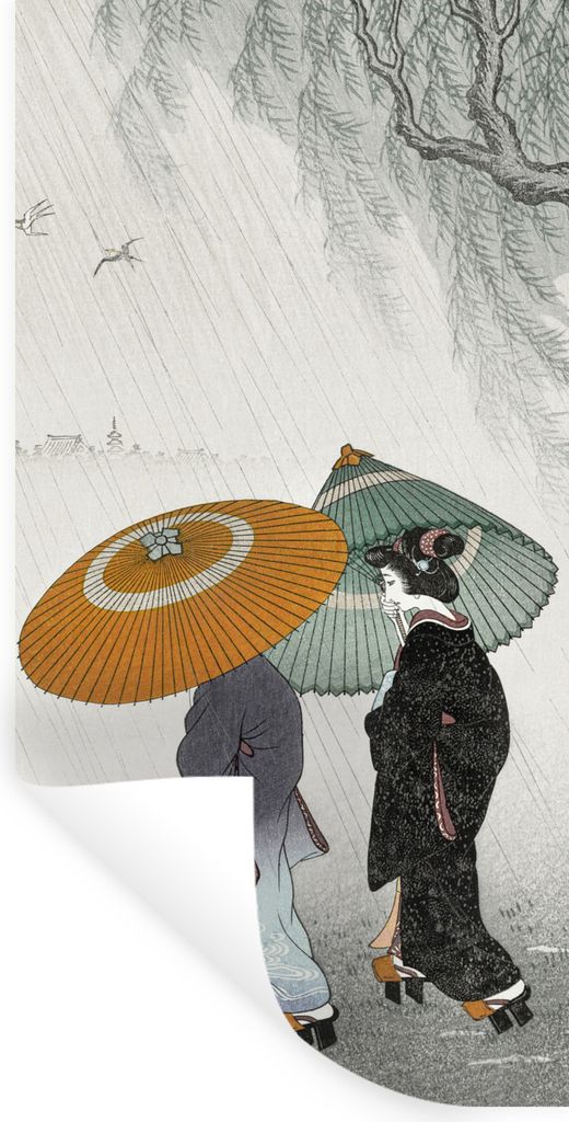 MuchoWow Wandtattoo Wandsticker Wandaufkleber Frauen - Kimono - Sonnenschirm - Japan - Vintage 80x160 cm Selbstklebend und Repositionierbar - Sti...