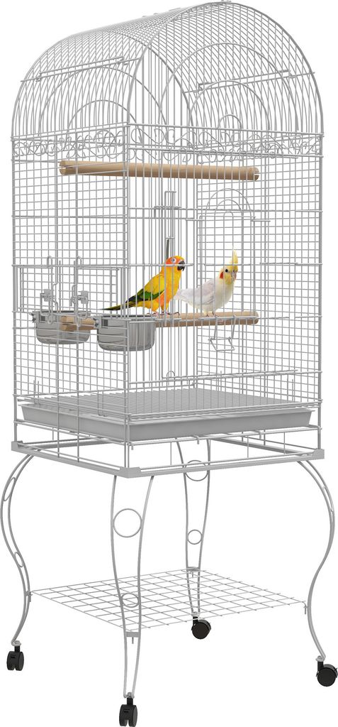 PawHut Vogelkäfig mit Rädern, Outdoor-Vogelkäfig mit abnehmbarem Tablett, Gitter, 2 Edelstahlnäpfen, Regal und Sitzstange für Sittiche, 51 x 5...