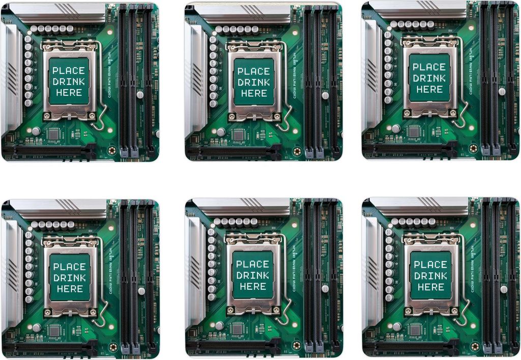 Motherboard Hauptplatine 6er Set Untersetzer aus Holz - PLACE DRINK HERE