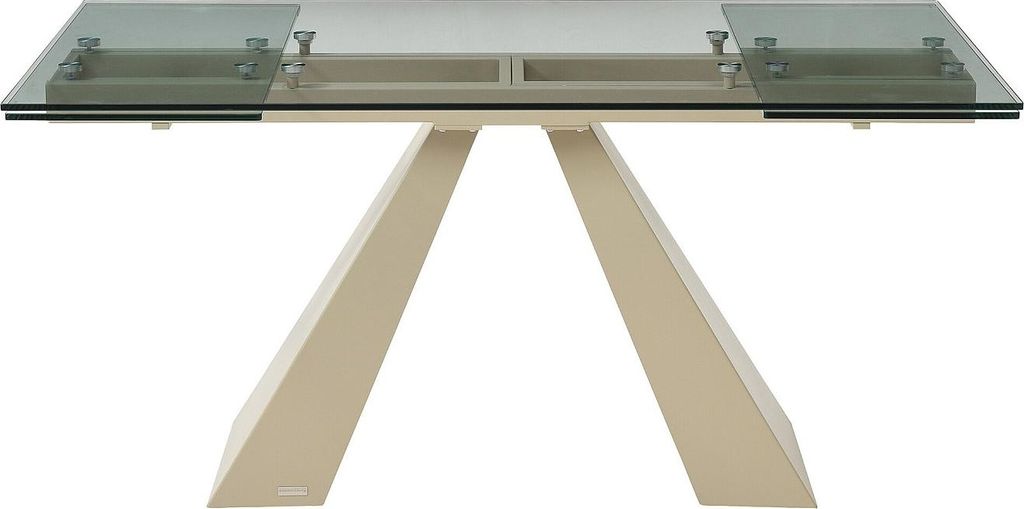Klappbarer Esstisch für 6 bis 10 Personen aus gehärtetem Glas und beigem Metall - Transparent - LOZIPA von Maison Céphy