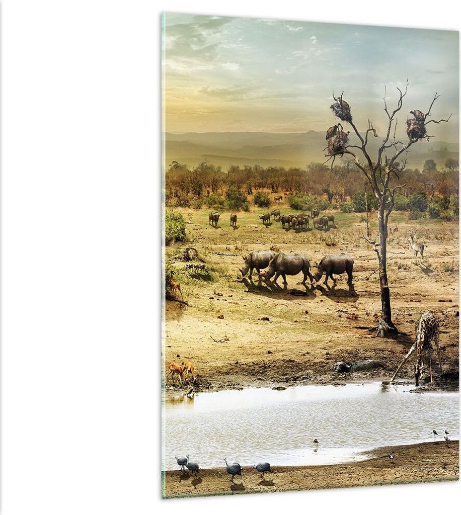 Bilder auf glas - Einteilig - Safari Tiere - 80x120cm - Glasbilder - Wandbilder - Bilder - zum Aufhängen bereit - Wanddekoration aus Glas - Glas B...