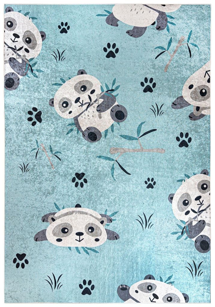 Mazovia Kinderteppich Bär Blau 120x170 cm Kurzflor Pflegeleicht Spielteppich für Kinderzimmer
