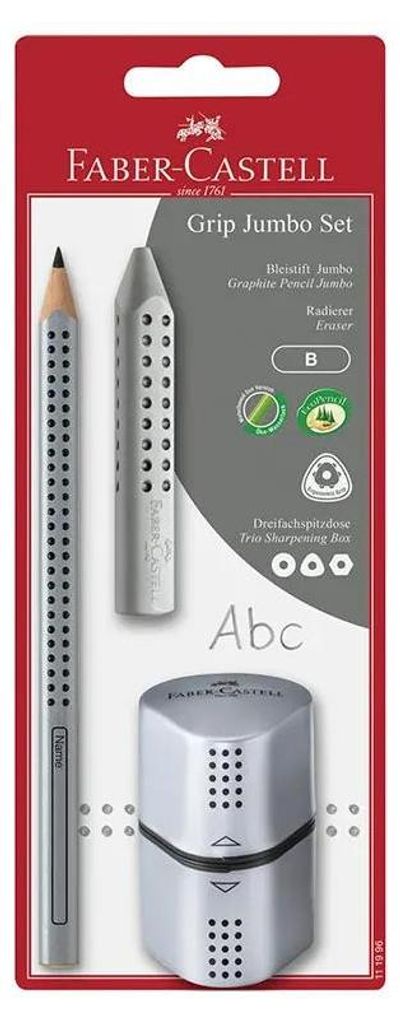 Faber Castell Bleistift Grip Jumbo B silber Rad+Spitzer Produktbild 