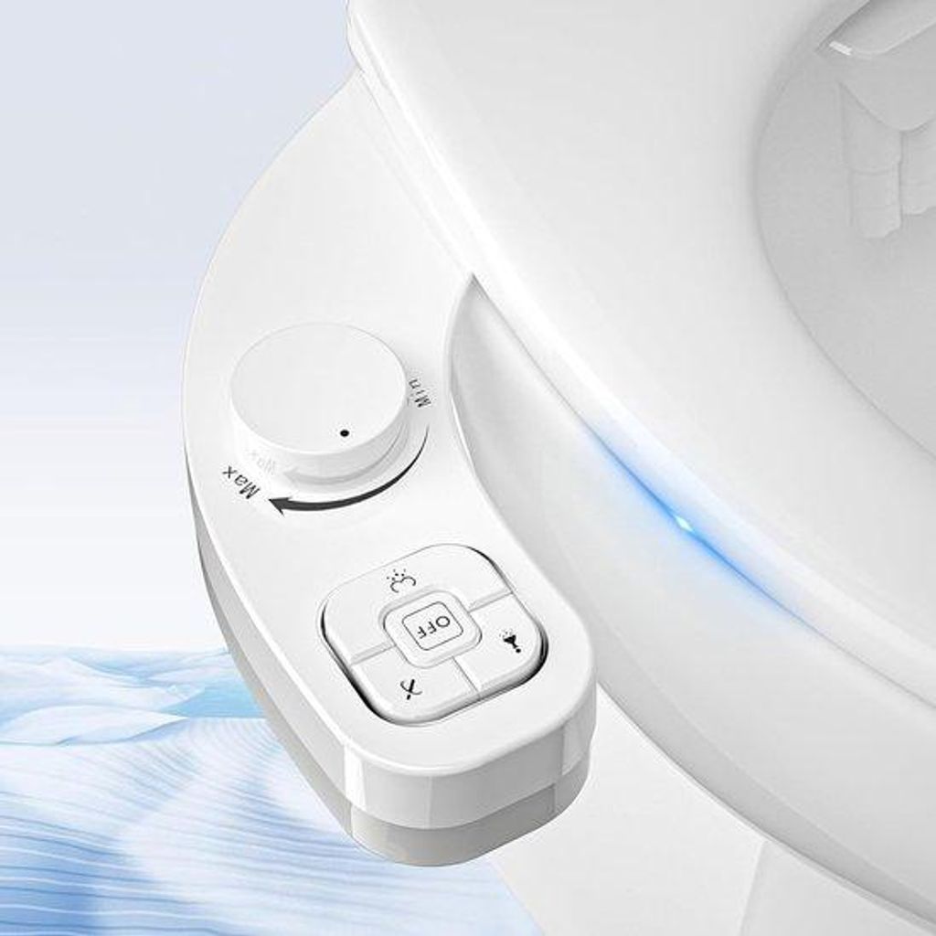 Famanu Toilettensitzbidet mit Druckknopf, doppelte Düsen, einstellbare Wasserdruck, weiß