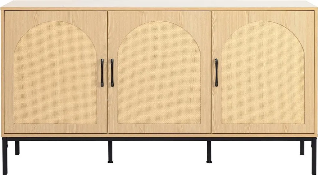 Buffet bas cannage rotin naturel et bois noir Nagato 3 portes