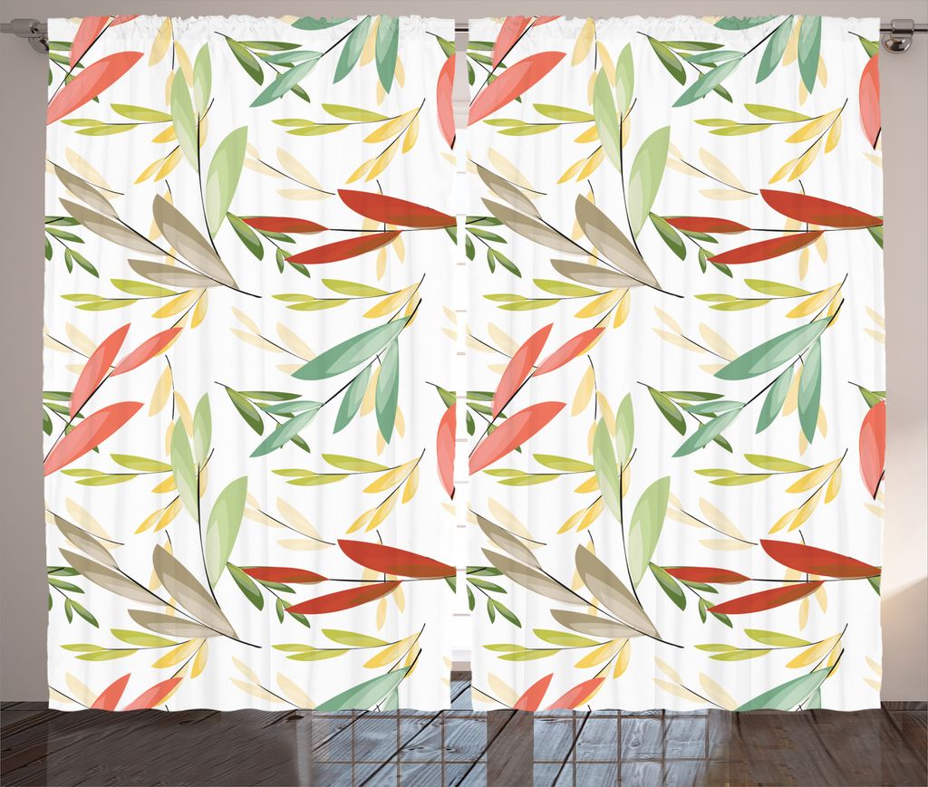 ABAKUHAUS Bunt Rustikaler Gardine, Abstrakte Moderne Blätter, Schlafzimmer Kräuselband Vorhang mit Schlaufen und Haken, 280 x 225 cm, Mehrfarbig