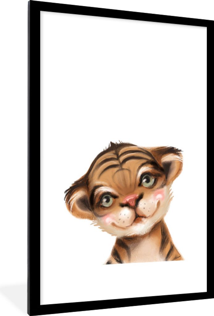 MuchoWow Gerahmtes Poster Tiger - Tier - Weiß 60x90 cm - Poster mit Schwarzem Bilderrahmen Wandposter Rahmen Foto Bilder - Dekoration - Wandpost...