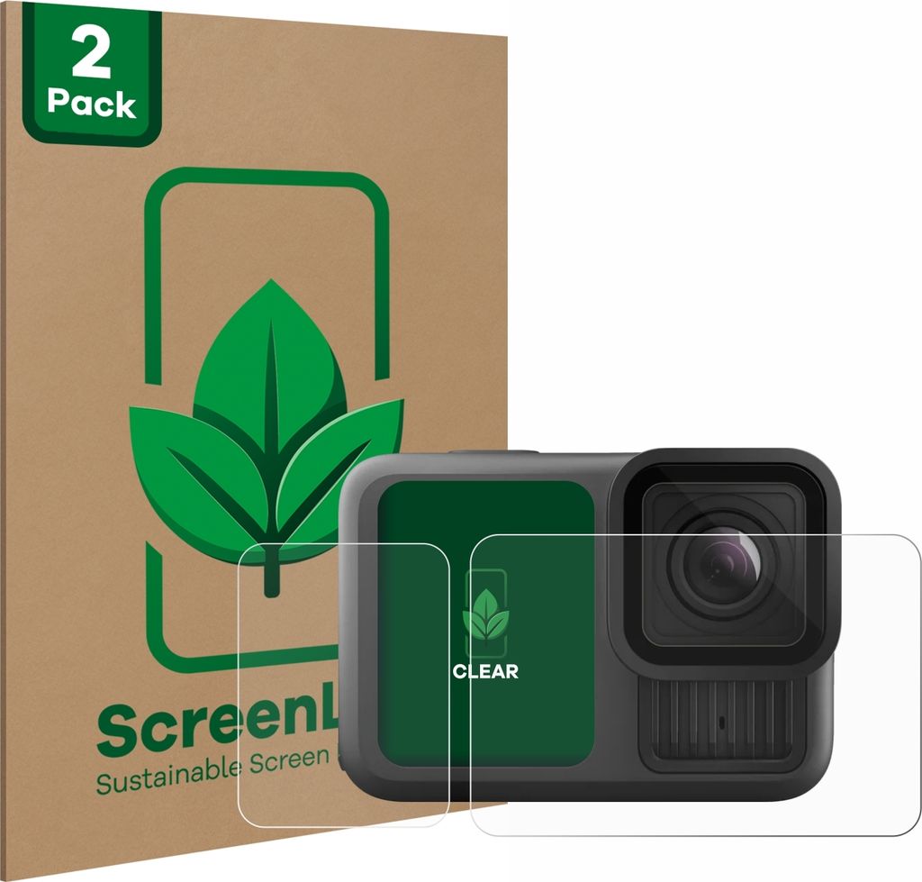 2x ScreenLeaf Schutzfolie für GoPro Hero 13 Black nachhaltiger Displayschutz Display Schutz Folie Klar Transparent