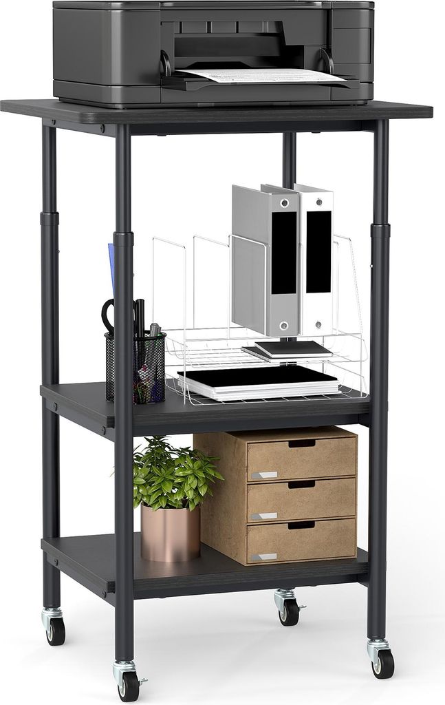 COSTWAY 3-stufiger Druckerständer, Druckerwagen mit Ablageflächen & Rollen, Aufbewahrungswagen, Maschinenständer, 49x40x77cm, Schwarz