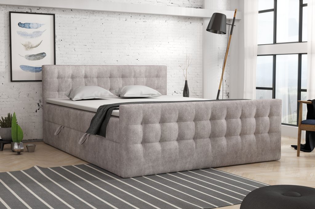FEDVE Boxspringbett Schlafzimmerbett PUMIKAS LUX mit 2 Bettkasten, Doppelbett mit Bonell-Matratze und Topper 180x200
