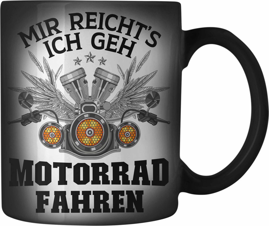 Trendation - Motorradfahrer Geschenk für Männer Motorrad Farbwechsel Zauber-Tasse mit Spruch Karabiner Farbwechsel Zauber-Tasse Edelstahl für Bi...