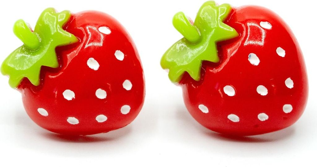 Erdbeere Ohrstecker Miniblings Stecker Mädchen Kinder Frucht Beere weiße Punkte