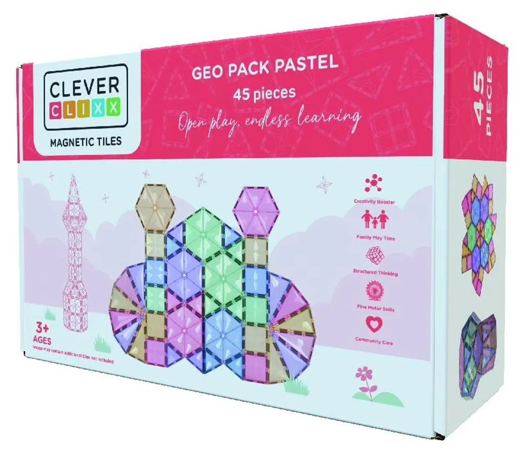 Coffret Cleverclixx Pastel 45 pièces : aimants puissants pour bâtir en 3D