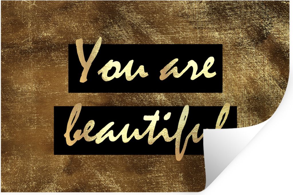 MuchoWow Wandtattoo Wandsticker Wandaufkleber Zitat - Schönheit - Braun - Gold 30x20 cm Selbstklebend und Repositionierbar - Wierderverwendbar -...