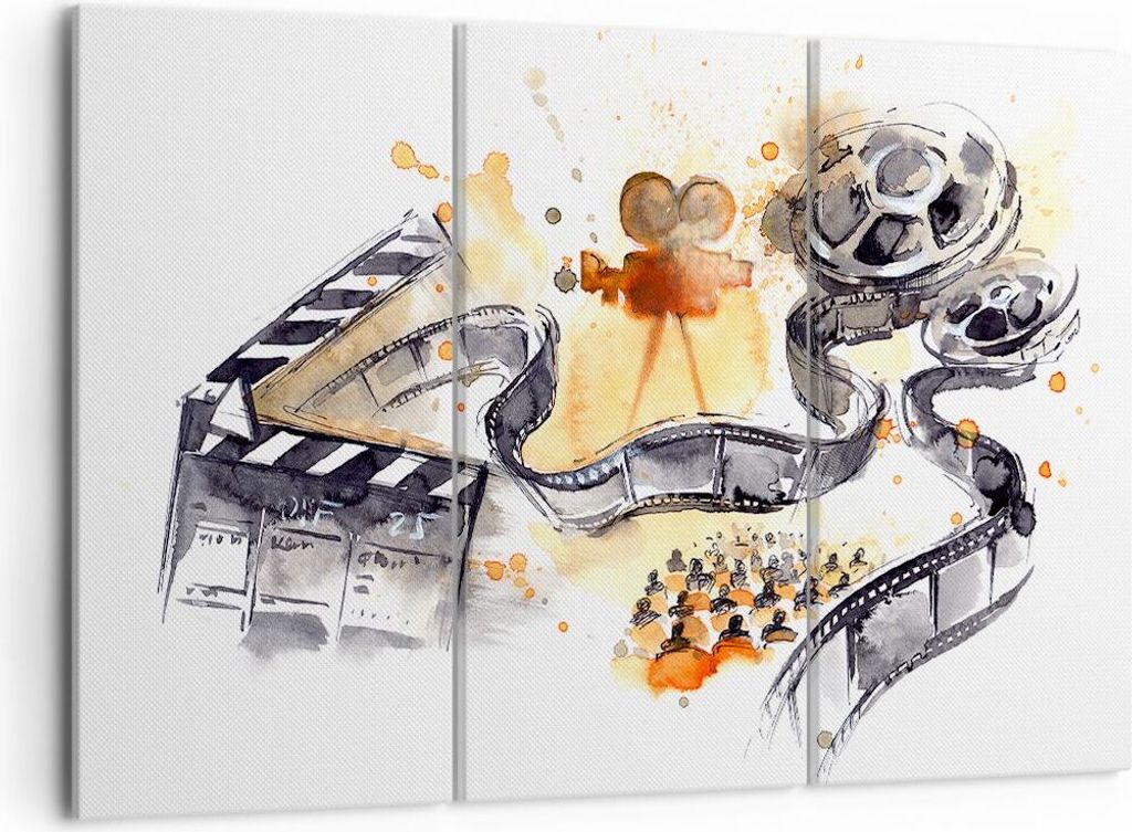 Bild auf Leinwand - Leinwandbild - Film Projektor Illustration - 105x70cm - Wand Bild - Wanddeko - Leinwanddruck - Bilder - Kunstdruck - Wanddekora...