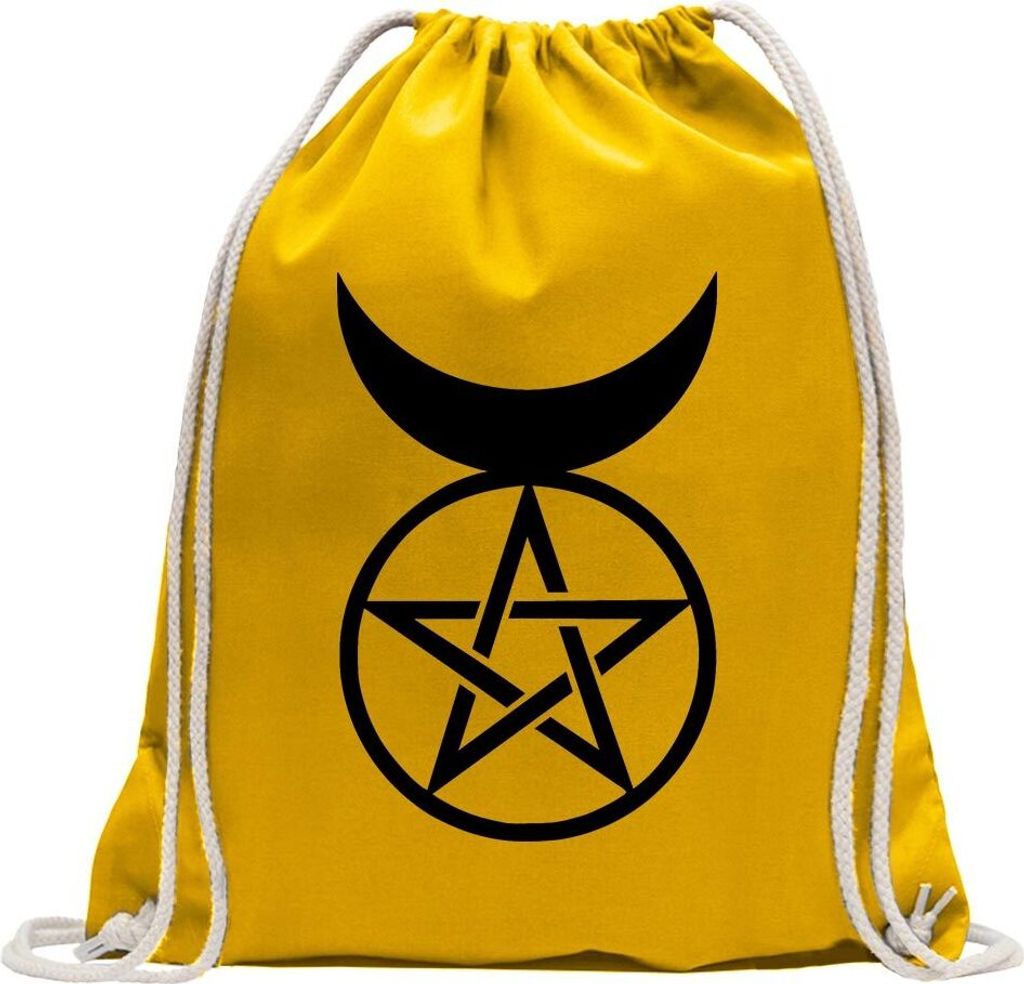 Kiwistar - Turnbeutel - gelb - Gehörnter Gott - horned god - Fun Rucksack Sport Beutel Gymsack Baumwolle mit Ziehgurt