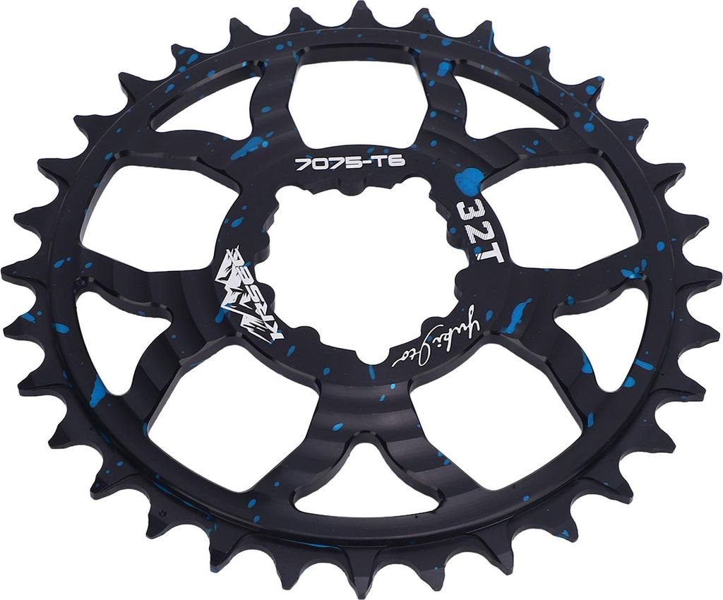 Fahrradkettenblatt 32T Rundes Kettenblatt Hohl Aluminiumlegierung Einfaches Kettenblatt Positive und negative Zähne Scheibenkettenblatt Blau Schwa...