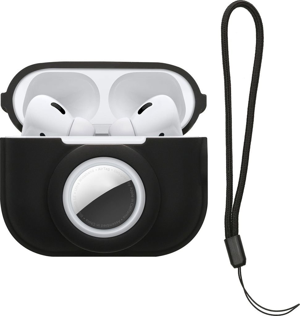 kwmobile 2-in1 Hülle kompatibel mit Apple Airpods Pro 2 - Kopfhörer Case kompatibel mit Airtag - Weiches Silikon Cover - Schutzhülle mit Karabin...