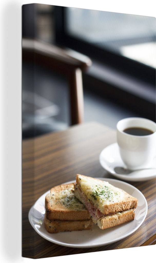 OneMillionCanvasses - Leinwandbilder - 90x140 cm, Toast mit Kaffee zum Frühstück, Wandbilder Kunstdruck Wanddekoration - Wandschmucke - Schlafz...