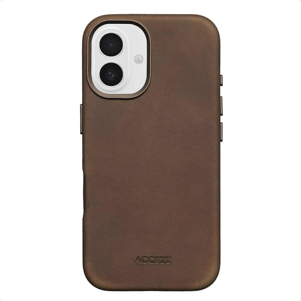 Custodia Accezz iPhone 16 in Pelle Vintage Marrone Rustico con MagSafe