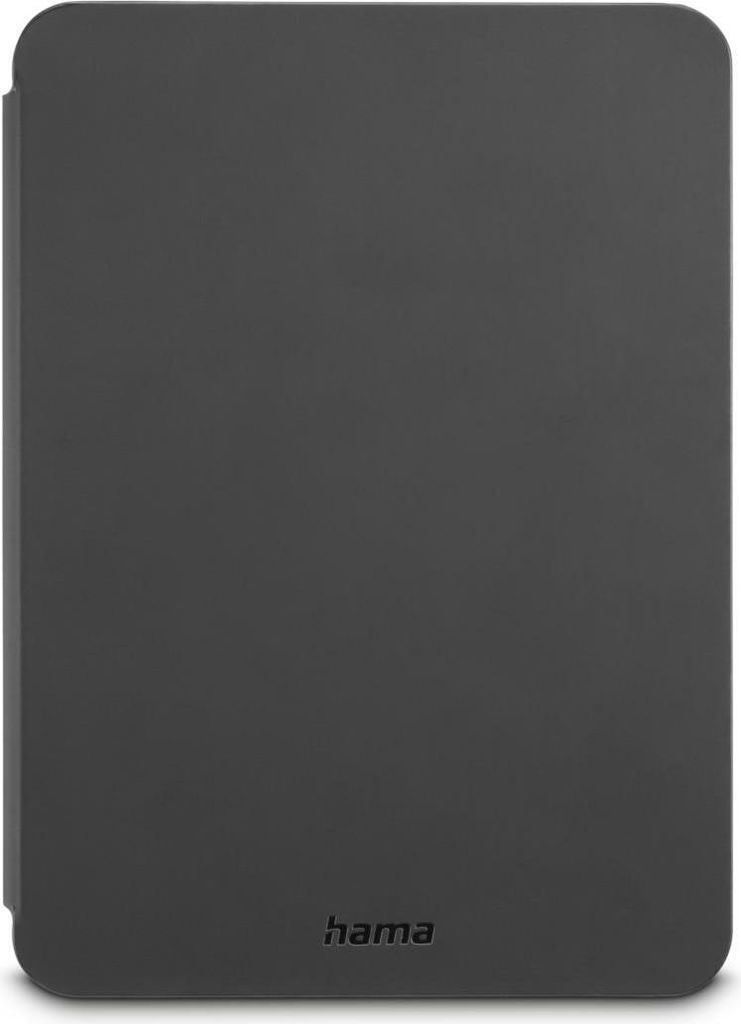 A plain gray background with a dark gray e-reader case.