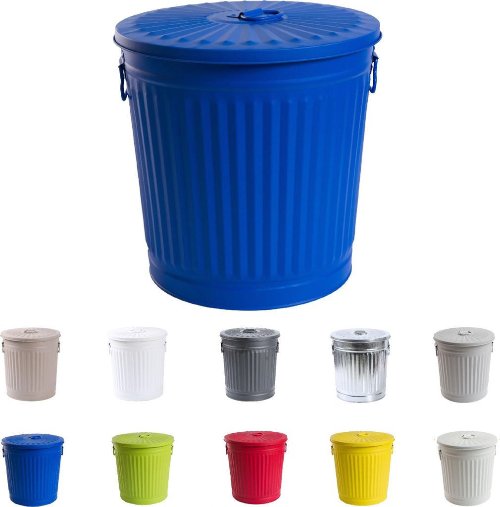 Jinfa Metall Mülleimer mit Deckel und Tragegriffen - für gelben Sack,Pfandbehälter,Kamin Ascheeimer,Futtertonne,Pelletbehälter | Blau | 62L