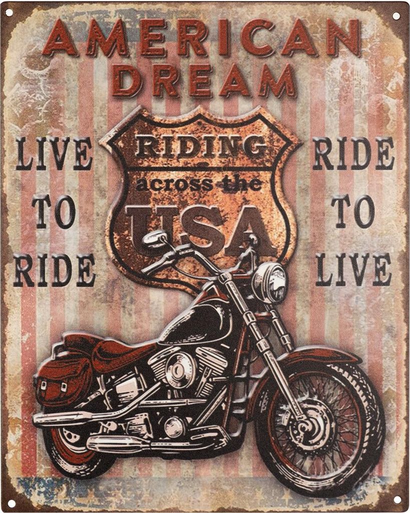 Moritz Blechschild 20 x 25 cm American Dream Live To Ride USA Deko Metallschild Retro Vintage Retro Sprüche lustig
