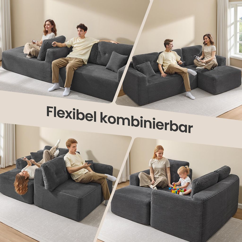 Modulares Sofa, Ecksofa mit Liege rechts, 244 cm breit