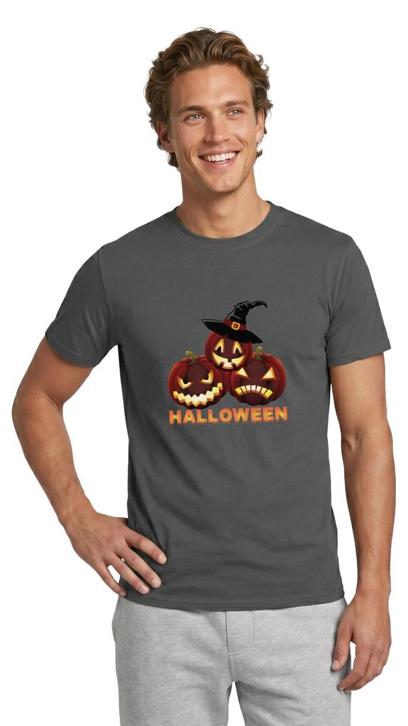 Spreadshirt Halloween Kürbisse Mit Hexenhut Gruselig Lustig Männer T-Shirt, XL, Anthrazit