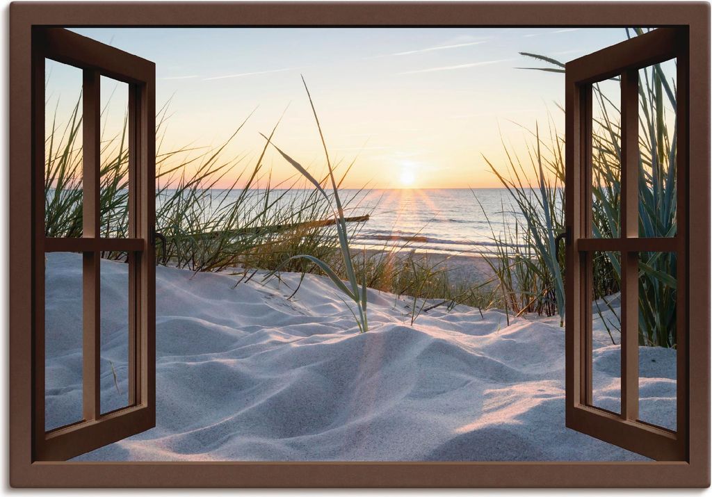 ARTland Leinwandbild Ostseestrand, braunes Fenster Größe: 70x50 cm