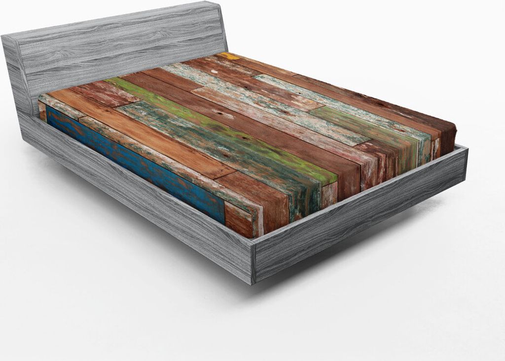 ABAKUHAUS Rustikal Spannbetttuch, Schmutz-Art-Planks Druck Verwitterte alten Look Vintage Illustrations-Architektur Theme, 120 x 190 cm, Mehrfarbig