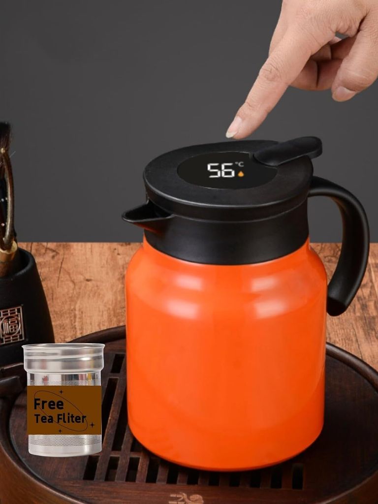 800ML-Thermo-Kaffeekaraffe mit Tee-Ei/Doppelwandige Vakuum-Thermoskanne mit LED-Anzeige/Teekanne/12 Stunden Hitze und 24 Stunden Kältespeicherung ...