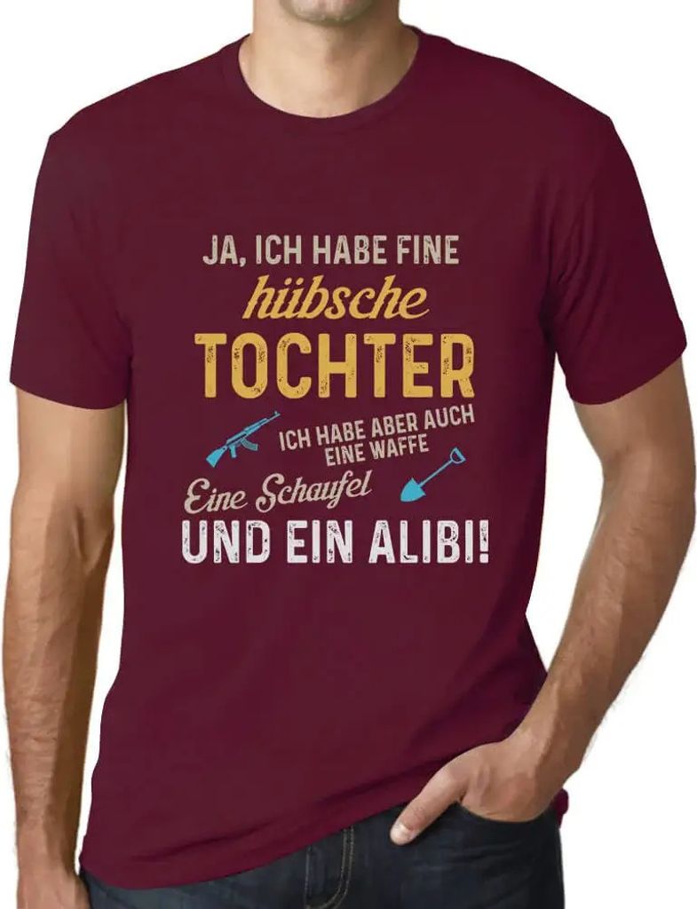 Herren Grafik T-Shirt Ich Habe Eine Hübsche Tochter Öko-Verantwortlich Vintage Jahrgang Kurzarm Lustige Druck Geburtstag Geschenk Mann