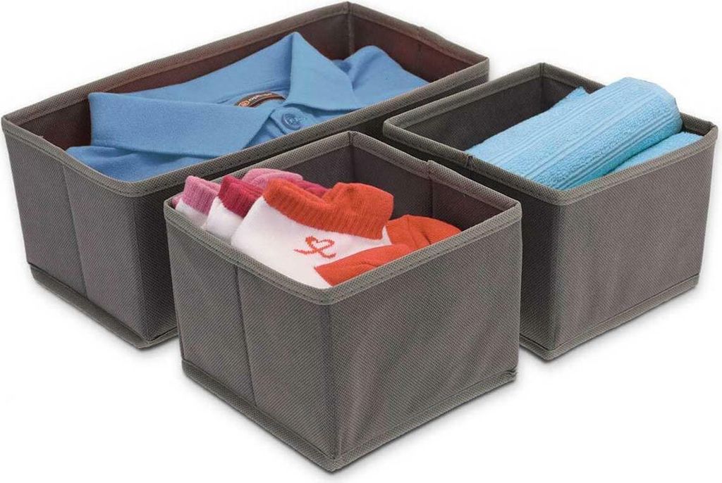 H&S Decoration | Organizer 3-teilig - Grau - Faltbar - Ideal für Schubladen und Kosmetik
