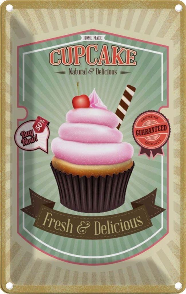 vianmo Blechschild 30x20 cm Essen Cupcake natural fresh Delicious Trinken