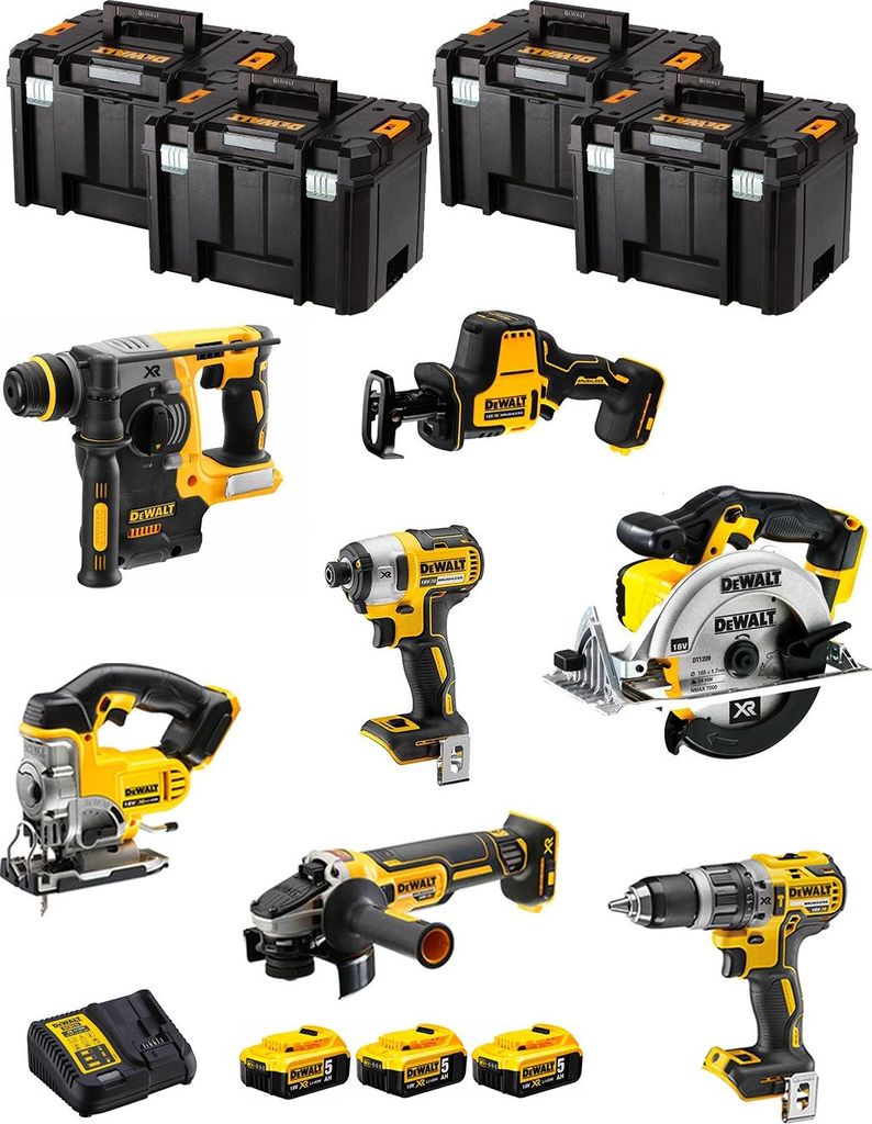 DeWALT Kit DWK702T (DCD796 + DCH273 + DCG405 + DCF887 + DCS331 + DCS391 + DCS369 + 3 x 5,0 Ah + DCB115 + 4 x TSTAK VI)