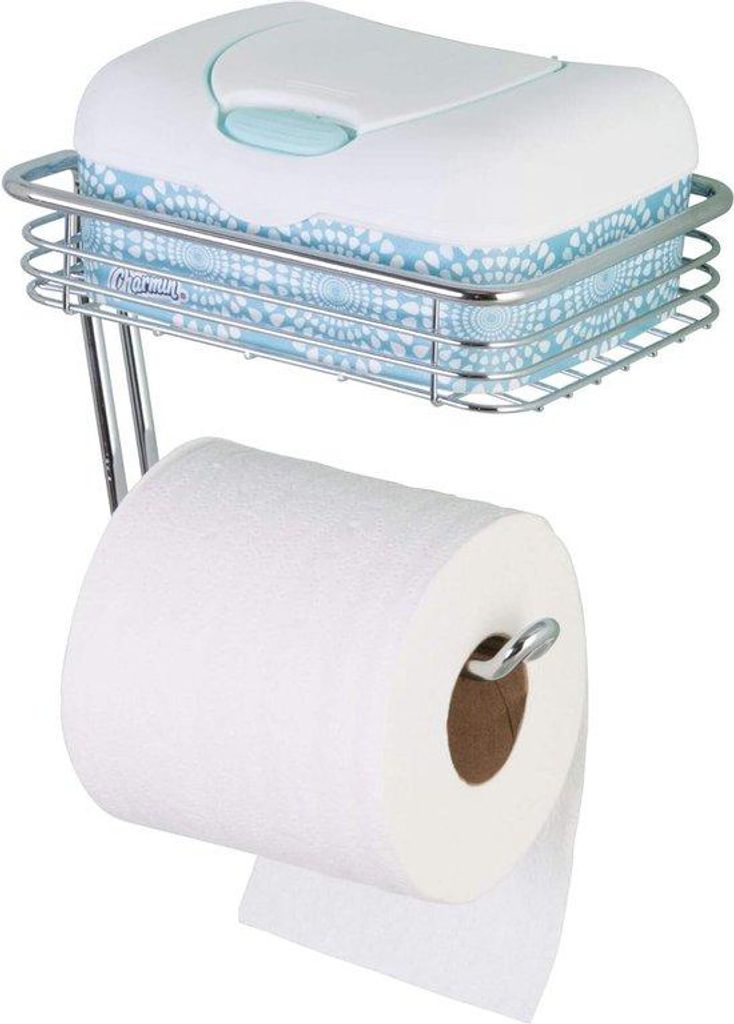 Toilettenpapierhalter mit Ablage, Wandmontage, 18,5cm, Edelstahl, Chrom