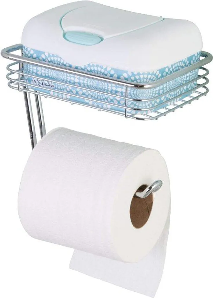 Support papier WC Inox avec tablette de rangement chromée de 18,5 cm