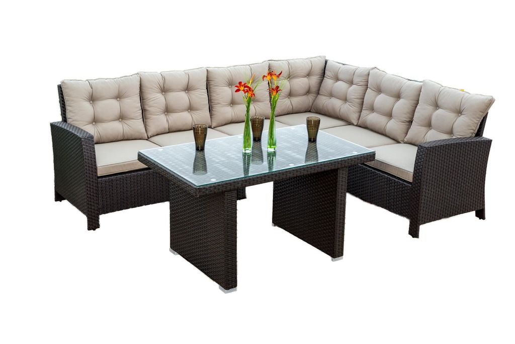 Merxx Gartenmöbelset "Salerno" Eckbank Dining Set - Stahlgestell mit Kunststoffgeflecht braun - 28430-210