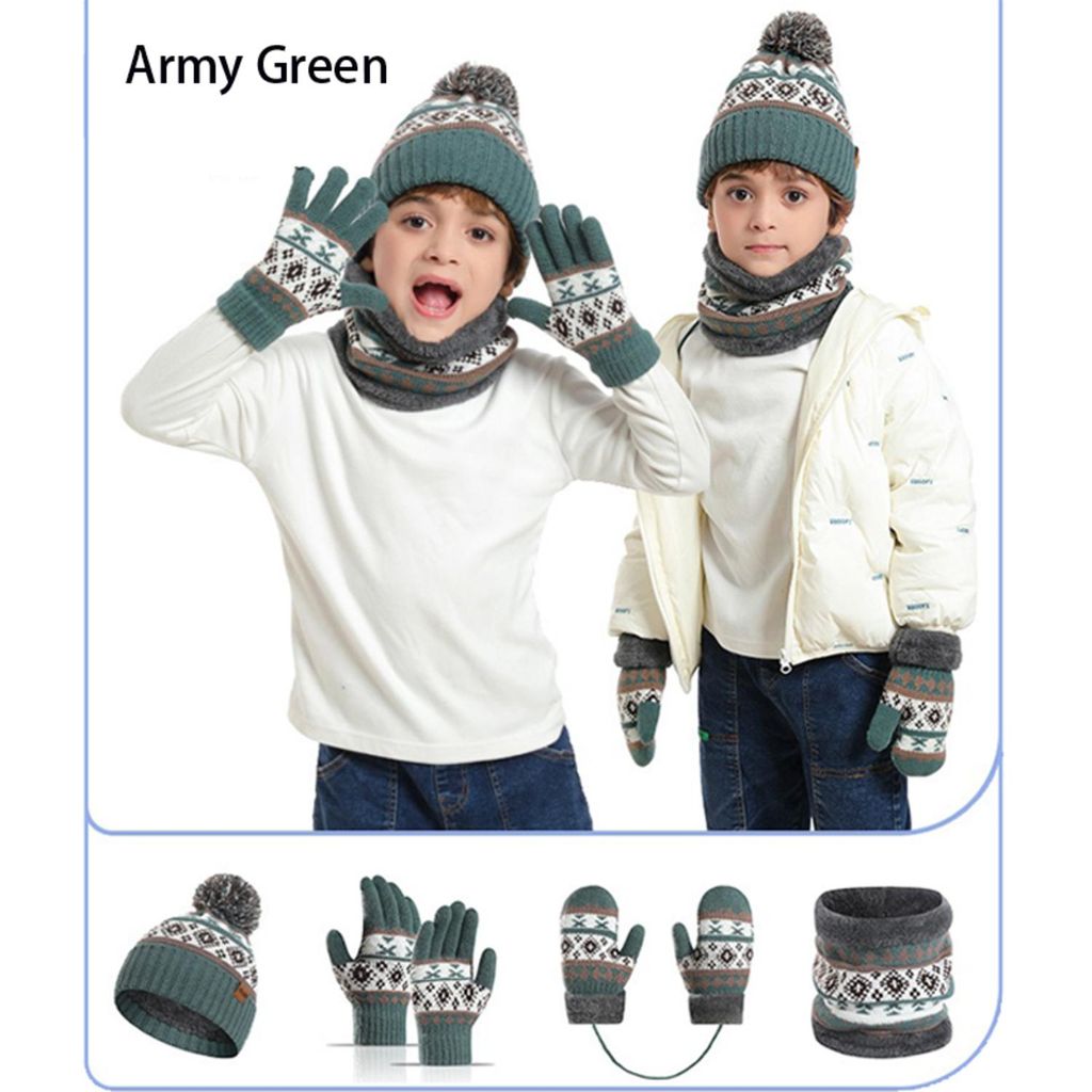 Kinder Wintermütze Schal Handschuhe Set - Beanie Strickmütze Winterschal Thermo