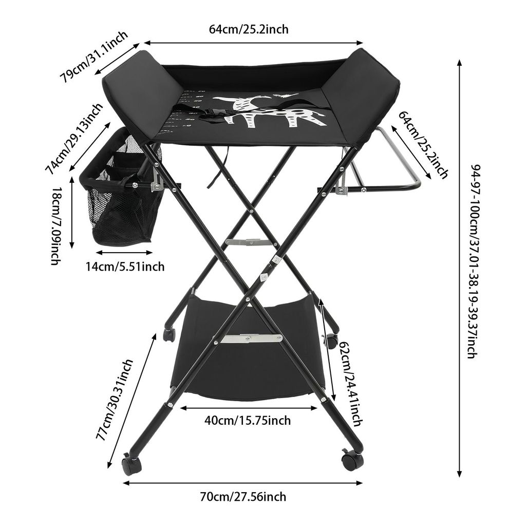 Wickelkommode Mobiler Wickeltisch klappbar Wickeltischauflage Baby Wickelauflage Wickelregal (mit Rädern)