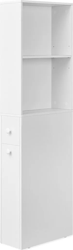 Colonne de rangement salle de bain étroite blanc laqué avec niches et porte
