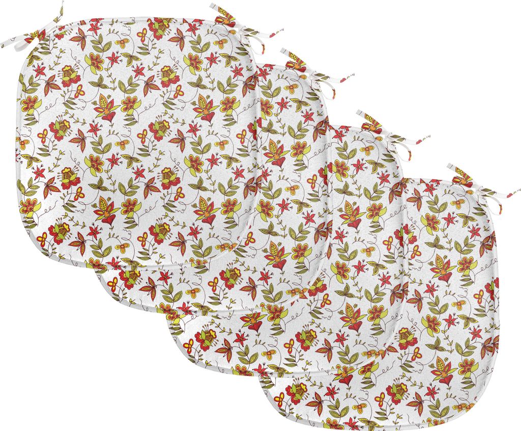 ABAKUHAUS Blume Polster für Esszimmerstühle, Vintage-Fall-Blumen, Dekoratives wasserfestes Kissen mit Riemen für Küchensitze, 40 cm x 40 cm-4er...