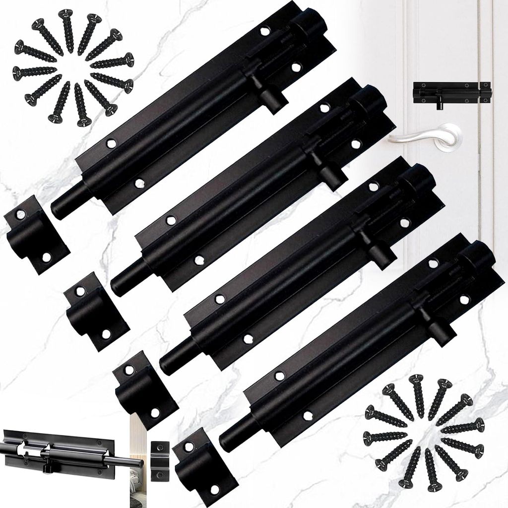 4-teiliges Set Türschlösser, Riegel, Edelstahl-Riegelschlösser, kleine Türriegel mit Schrauben, Aluminiumlegierung, für Gartentore, Badezimmer...