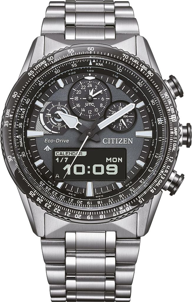Citizen Promaster Sky Eco-Drive Pilot Herrenuhr, Solar, 20 ATM, Grau, Edelstahl Modell: JV2006-55H