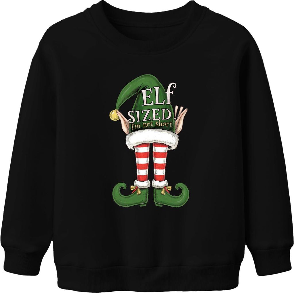 ELF SIZED I'm not short lustig Weihnachten Elfen gestreift grün Uni Kinder Sweatshirt Pullover, Schwarz, 104