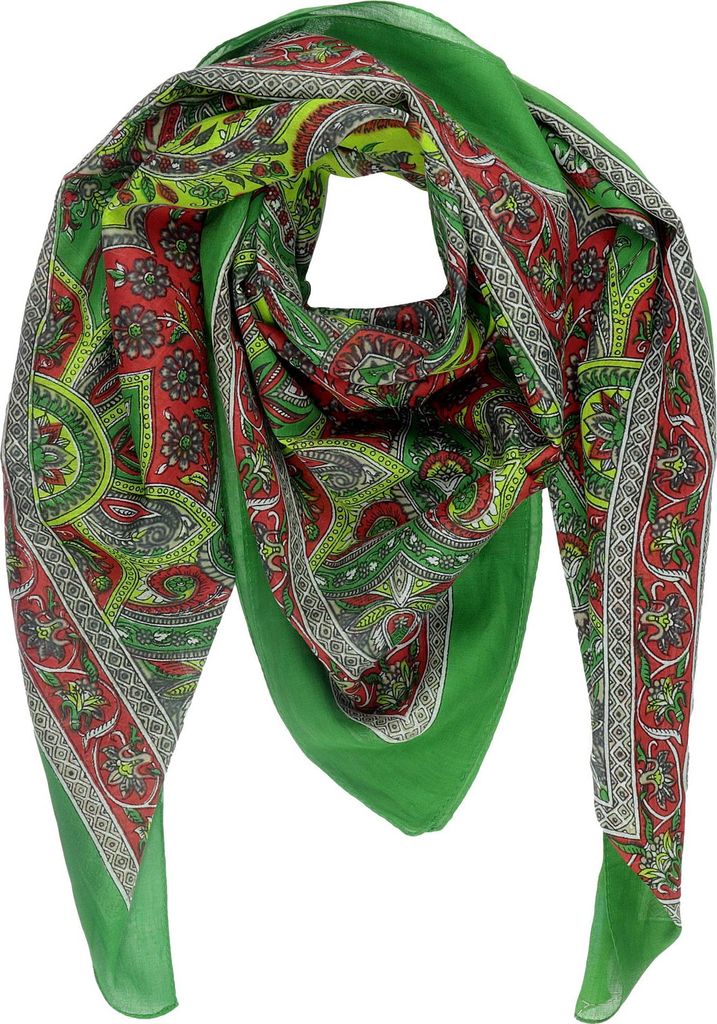 Baumwolltuch indische Blumen Blätter Muster09 grün quadratisches Tuch