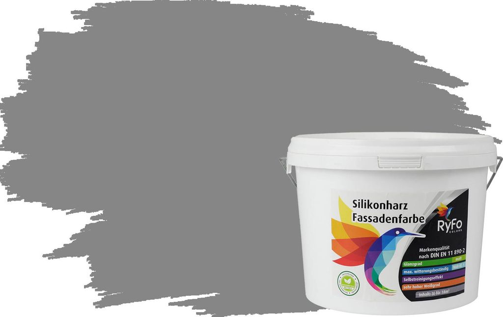 RyFo Colors Silikonharz Fassadenfarbe Lotuseffekt Trend Staubgrau 3l - bunte Fassadenfarbe, weitere Grau Farbtöne und Größen erhältlich, Deckkr...