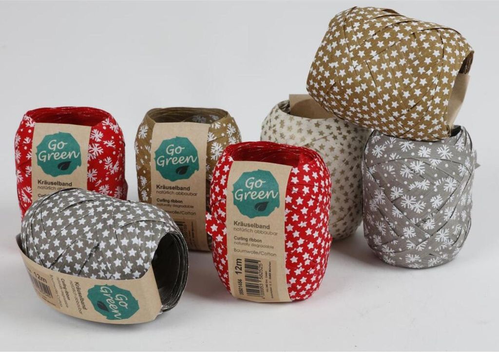 Weihnachten Ringelband 12m bedruckt | 24 Rollen Geschenkband | Festliches Band für Verpackungen Basteln und Dekoration