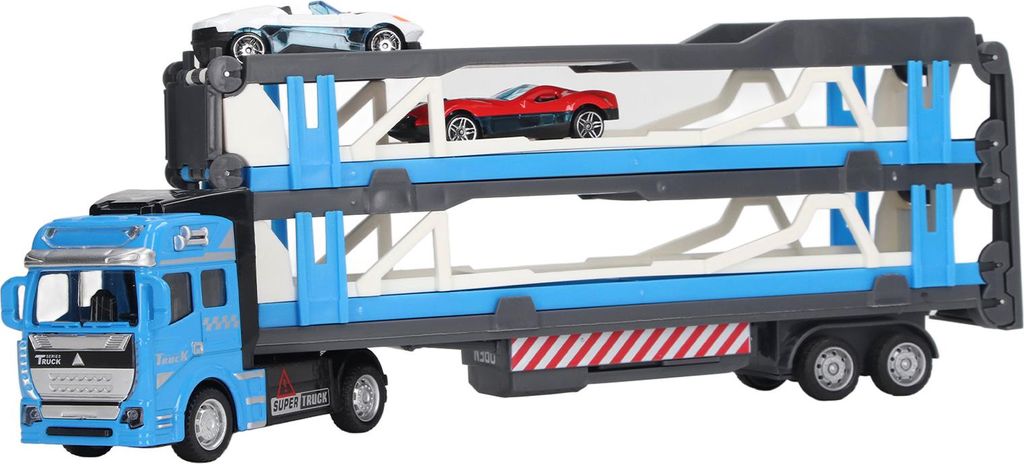 Mega Hauler Truck Legierung Transport Auto Träger Spielzeug mit Auswurf Rennstrecke für Kinder 59,1 Zoll Blau